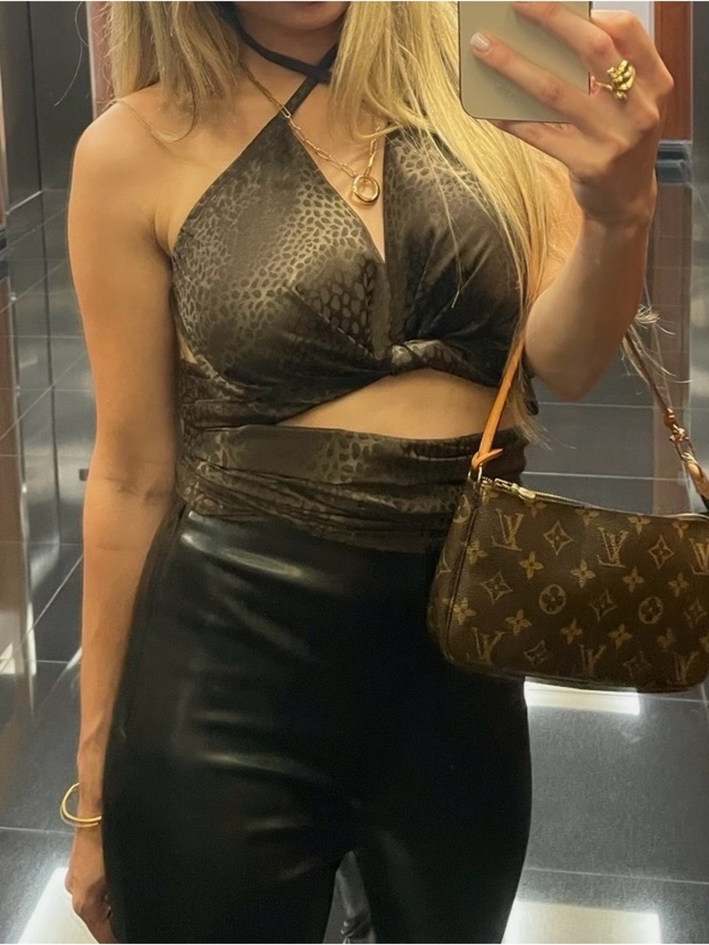 Nasty Gal Brown Metallic Animal Print Halter Top